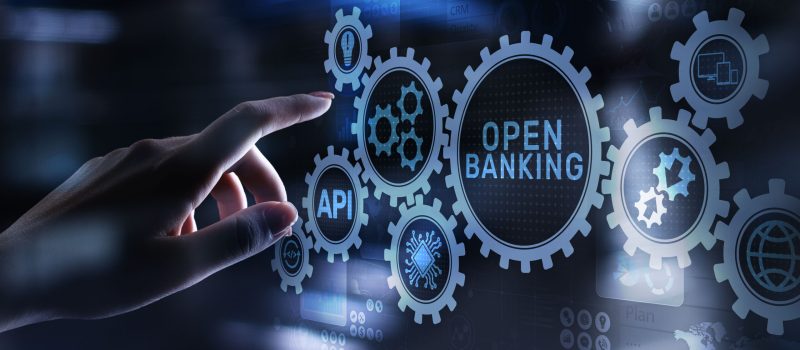 Open banking financial technology fintech concept on virtual screen